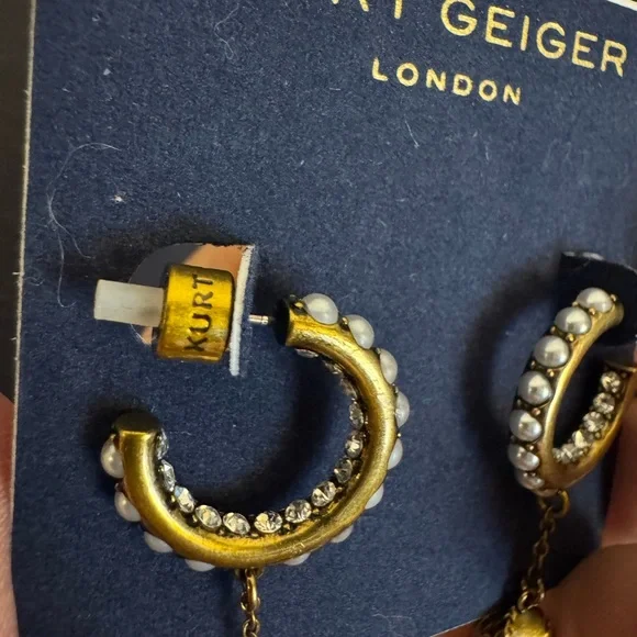Kurt Geiger Gold and Black Crescent Earrings - Picture 3 of 6